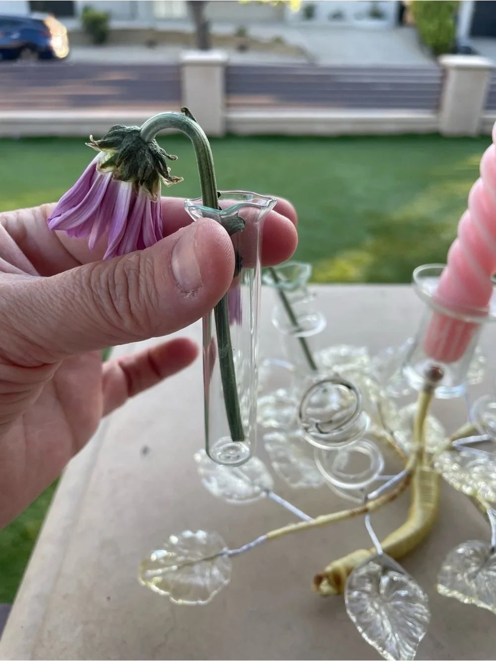 Vintage Murano Style Glass Flower Candelabra Centerpiece Venetian Epergne Tussie